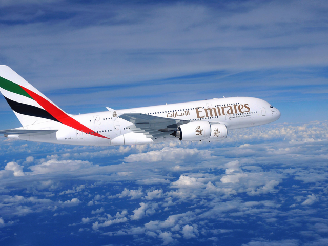 airbus, самолет, авиалайнер, emirates airline, огромный, день, a380