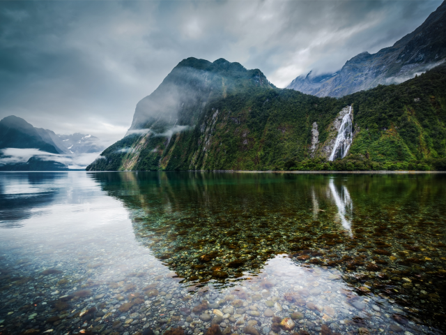 озеро, камни, дно, новая зеландия, new zealand, горы