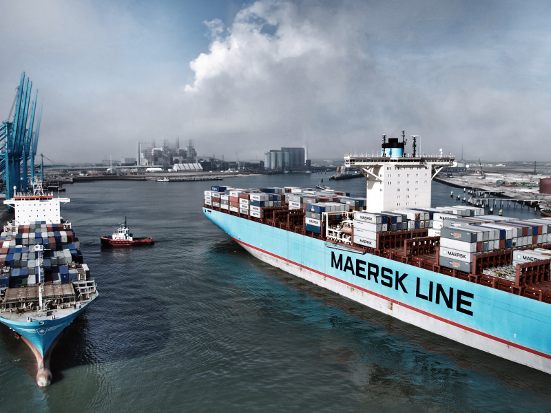 судно, maersk, грузовое, maersk line, контейнеровоз, два