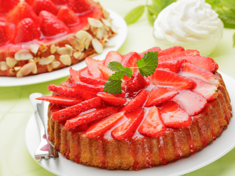 ягоды, красные, десерт, крем, клубника, выпечка, пирог