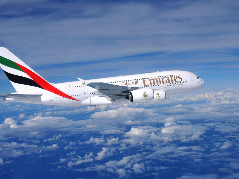 airbus, самолет, авиалайнер, emirates airline, огромный, день, a380