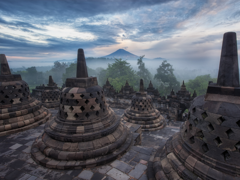 храм, боробудур, ява, гора, архитектура, индонезия