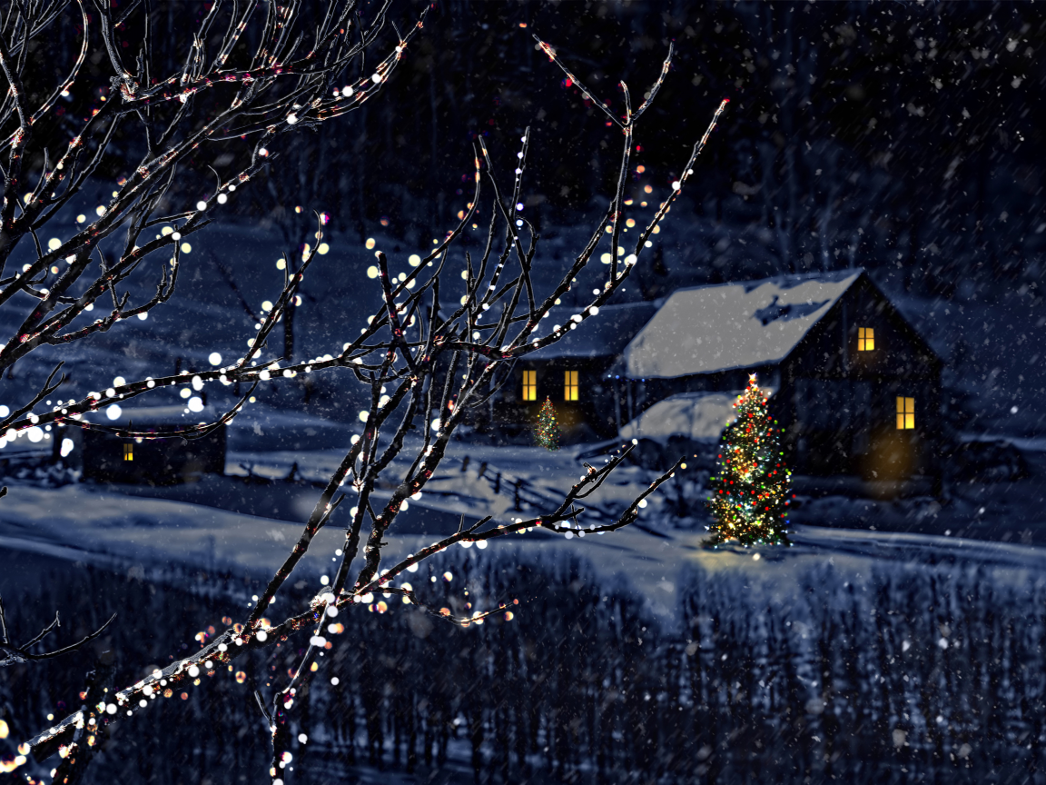 new year, city, magic christmas night, merry christmas , christmas tree, houses, nature, town