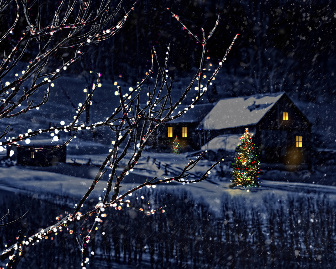 new year, city, magic christmas night, merry christmas , christmas tree, houses, nature, town