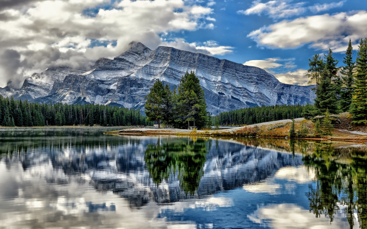 vermillion lakes, alberta, canada, озёра вермилион, banff national park, mount rundle