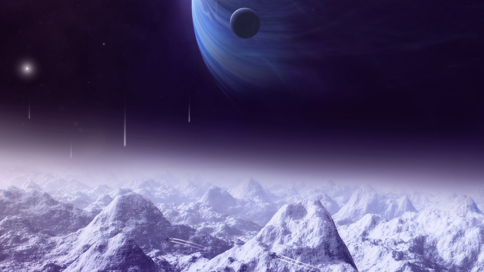 lights, satellite, planets, space ships, sci fi, moon, mountains
