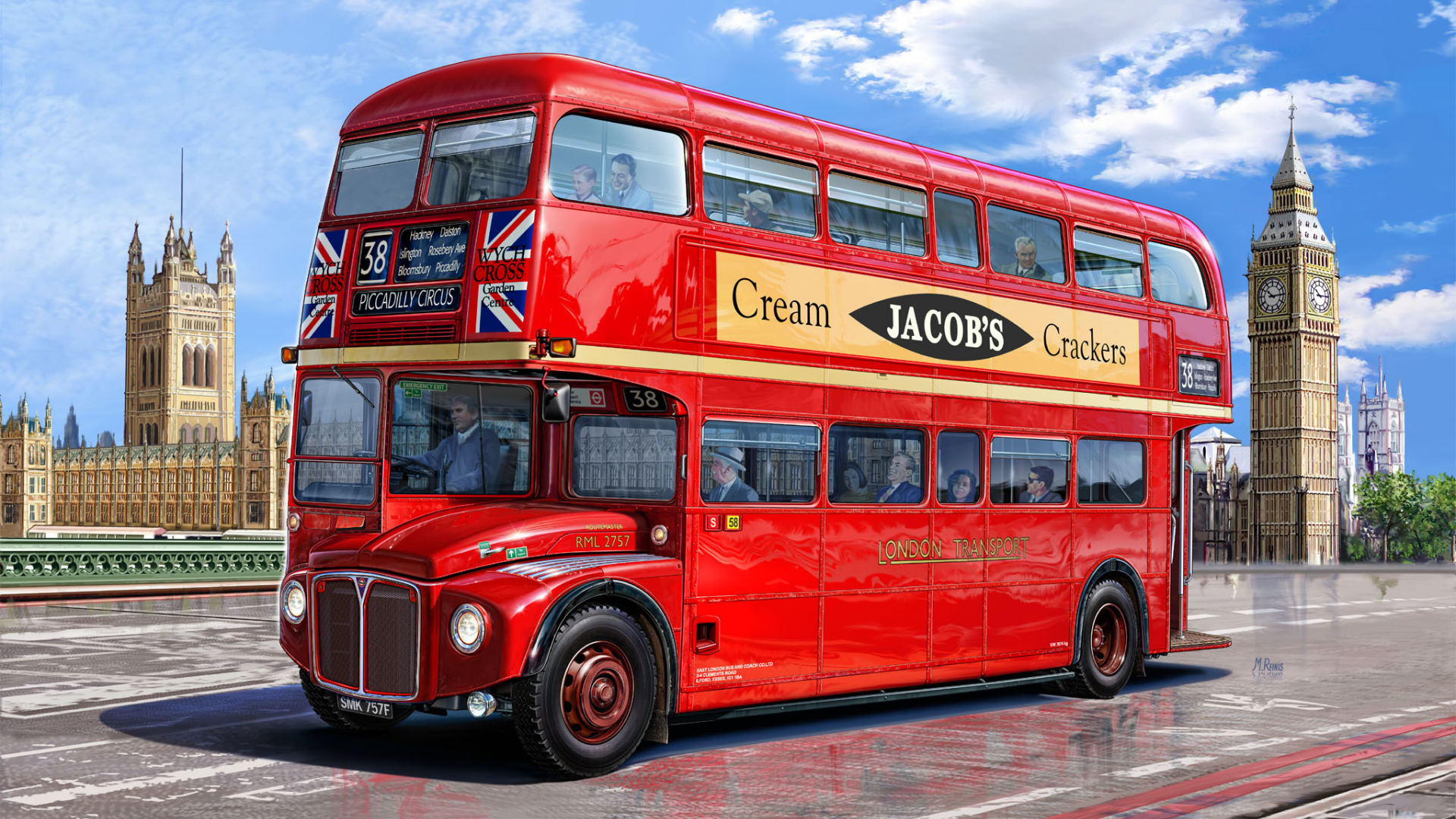 london bus, рисунок, двухэтажный, michal reinis, красный, aec routemaster