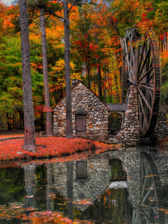 river, hdr, water mill, trees, water, autumn, park, leaves, alley, mill, walk, view, forest, nature