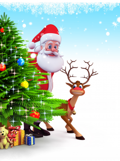 new year, christmas, gifts, 3d, рождество, santa claus, reindeer, snow, christmas tree