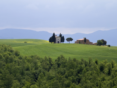 italy, тоскана, поле, tuscany, постройки, италия, деревья, горы