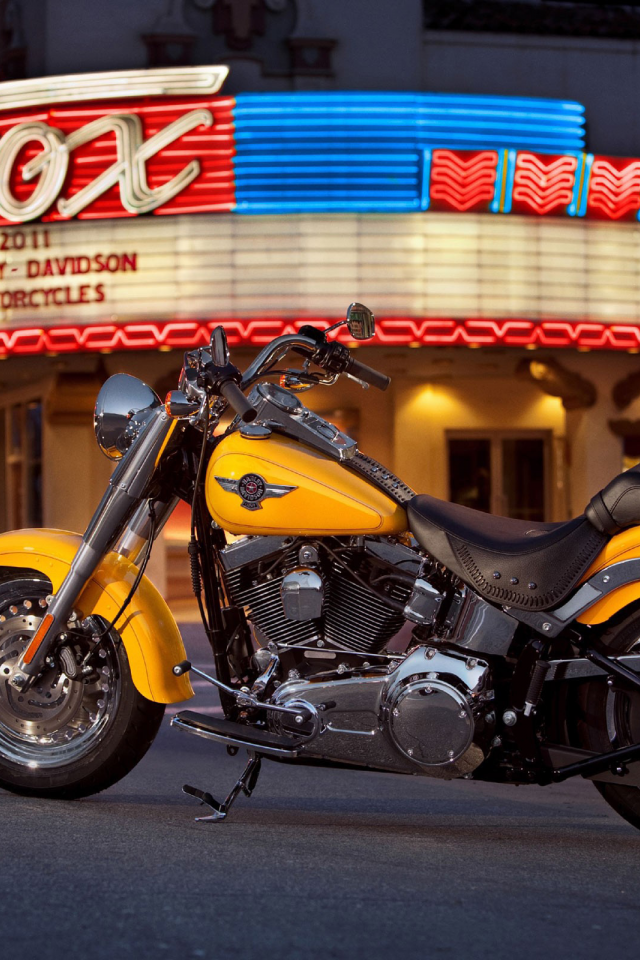 цвета, американский, мотоцикл, ярко, желтого, harley-davidson