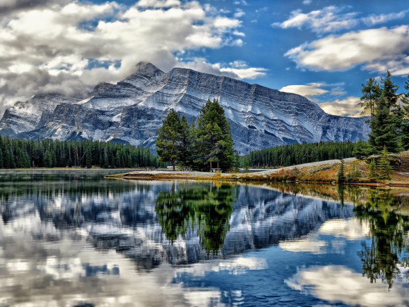 vermillion lakes, alberta, canada, озёра вермилион, banff national park, mount rundle