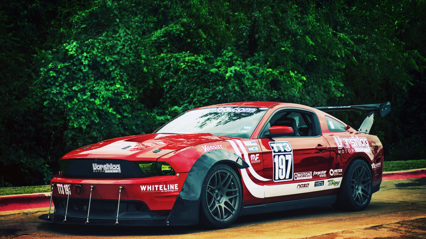 front, mustang, обвес, race car, ford, red, gt