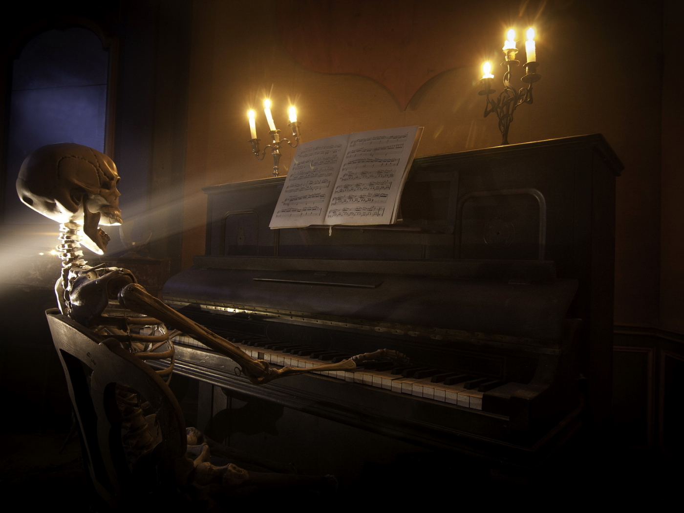 скелет, музыка, пианино