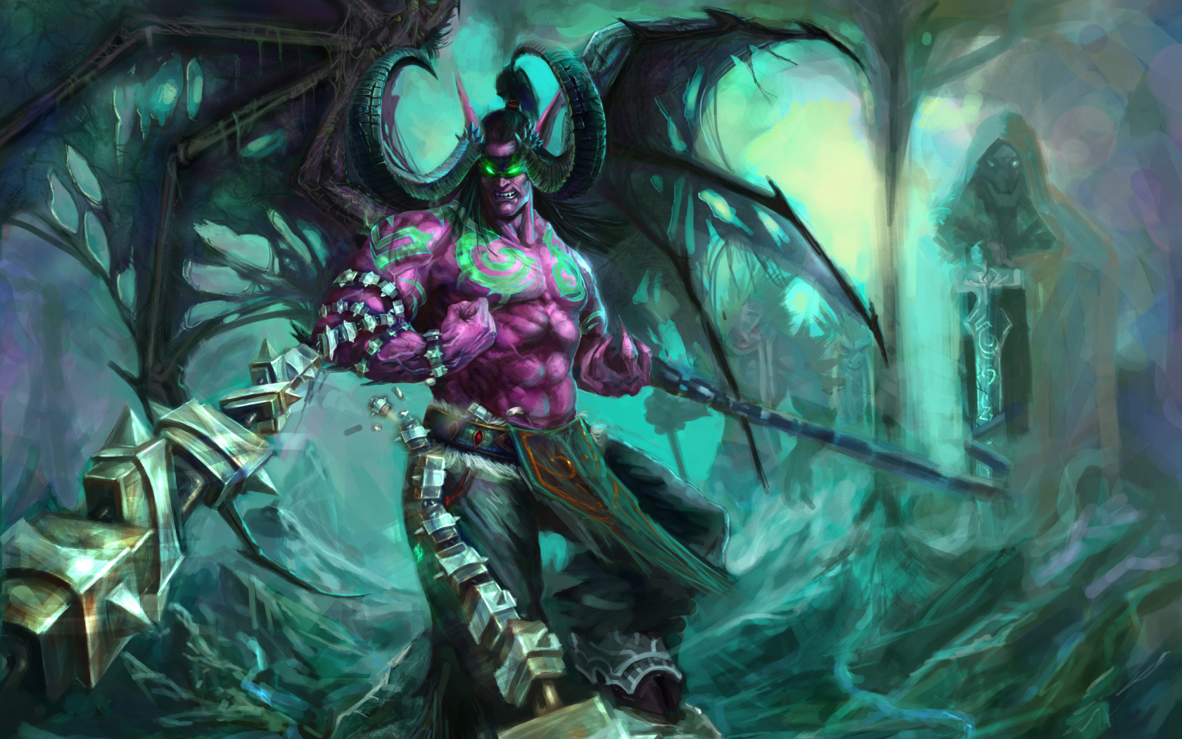 illidan, wow, цепи, stormrage, крылья, демон, world of warcraft, рога