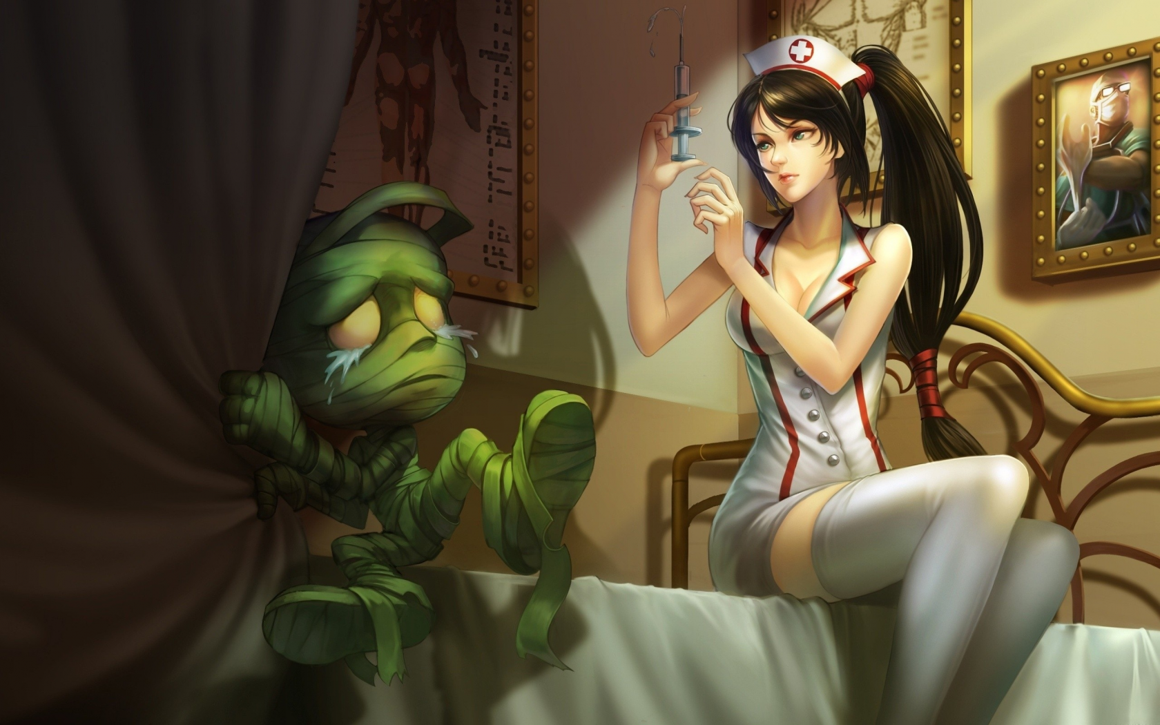 League of Legends, медсестра, зеленый человечек