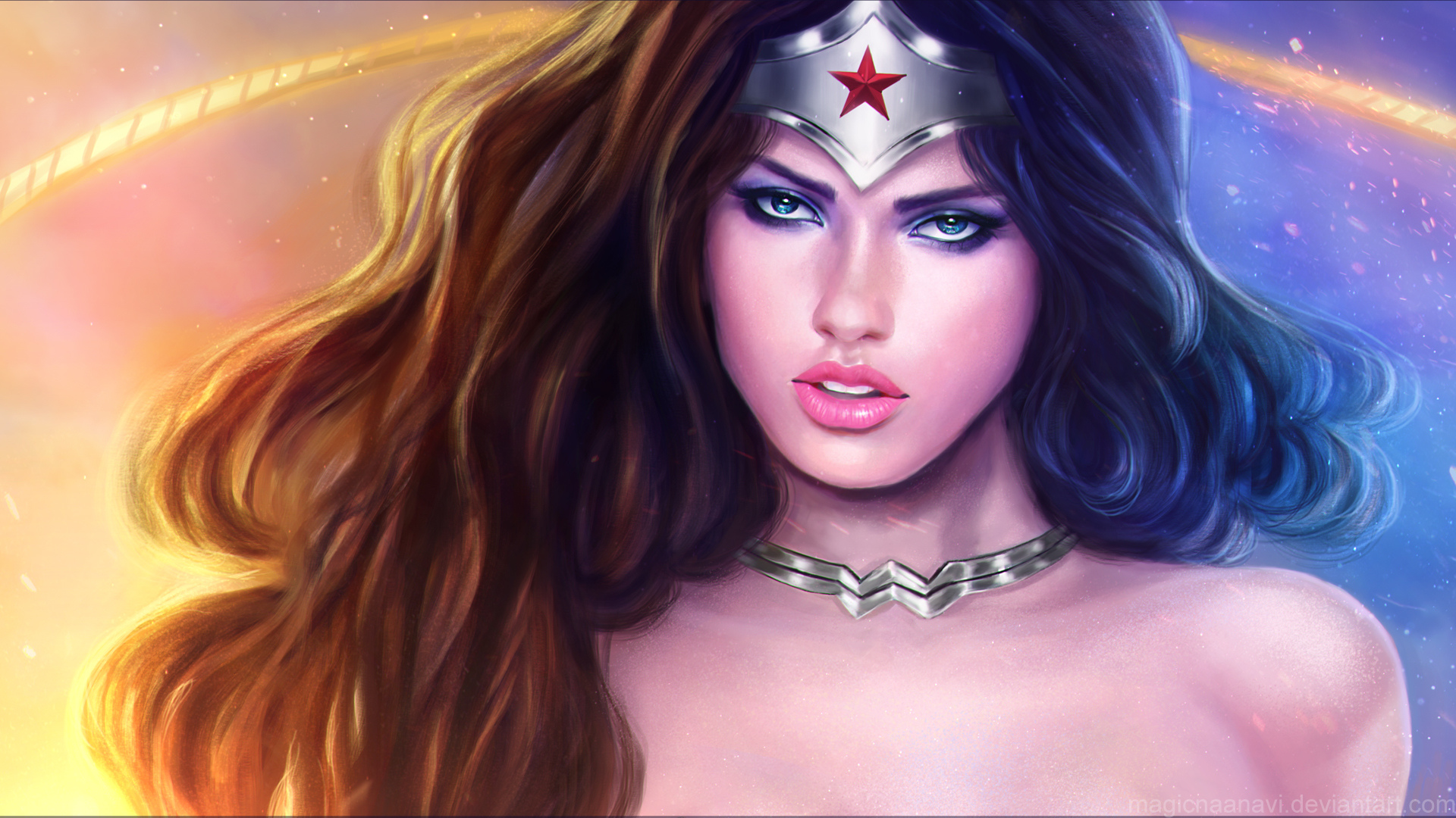 лицо, звезда, арт, девушка, wonder woman