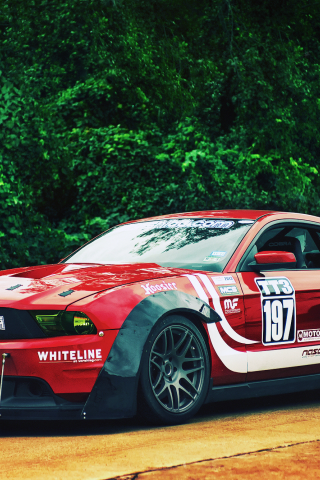 front, mustang, обвес, race car, ford, red, gt
