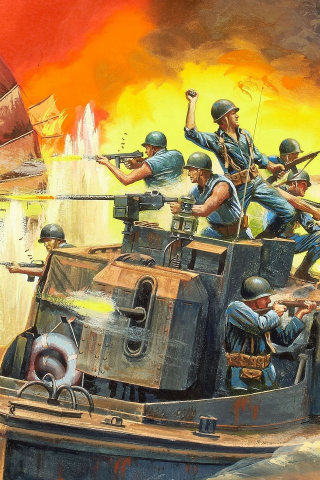 бронекатер, солдаты, река меконг, оружие, вьетнам, арт