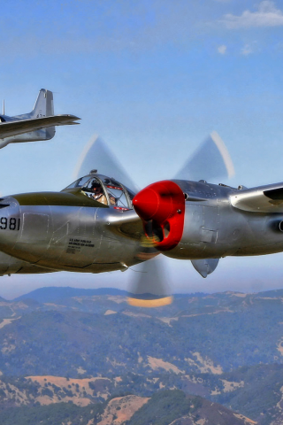 ww2, p-51, north american, небо, mustang, lighting, p-38g, истребитель, полет