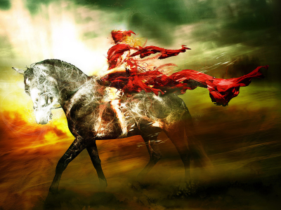 свет, тучи, лошадь, небо, ветер, обои, плащ, конь, всадник
