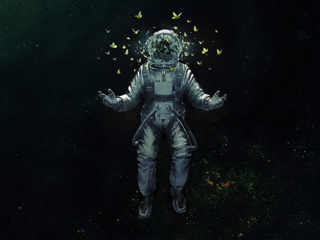 space, арт, космос, бабочки, astronaut, скафандр