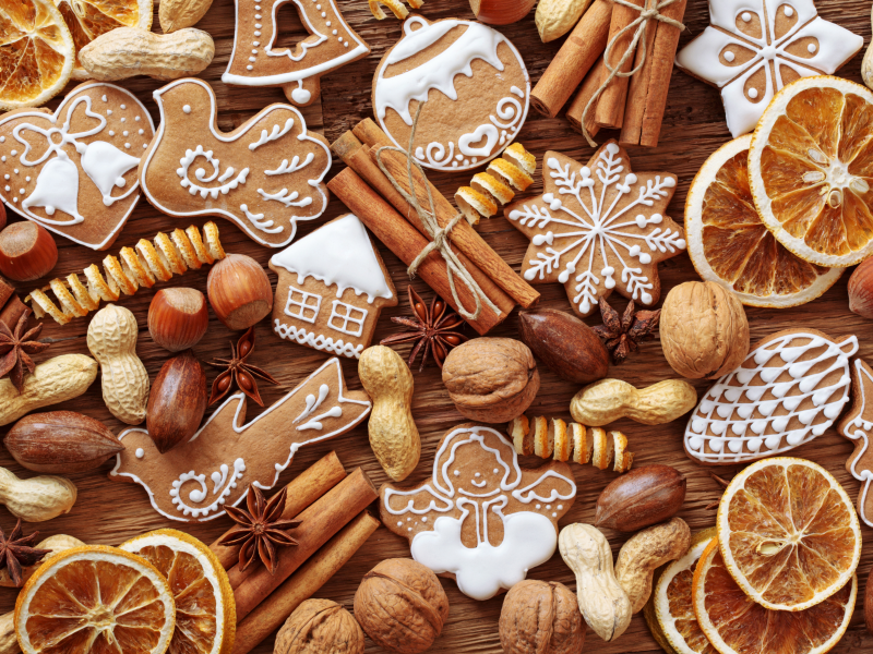 орехи, выпечка, пряности, новогоднее, фигурки, печенье