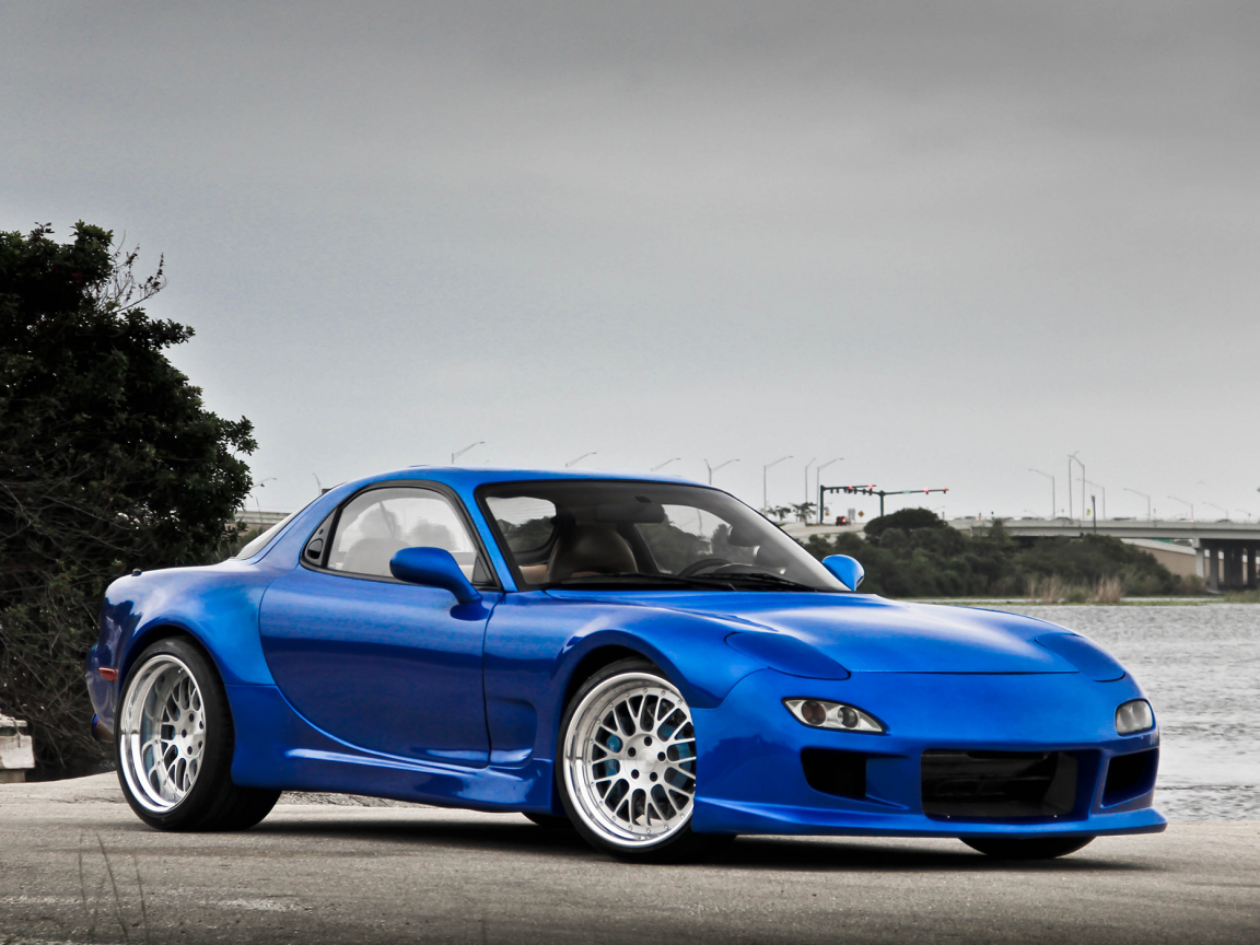 mazda, blue, мазда, вода, тюнинг, tree, rx-7, tuning, water, синий