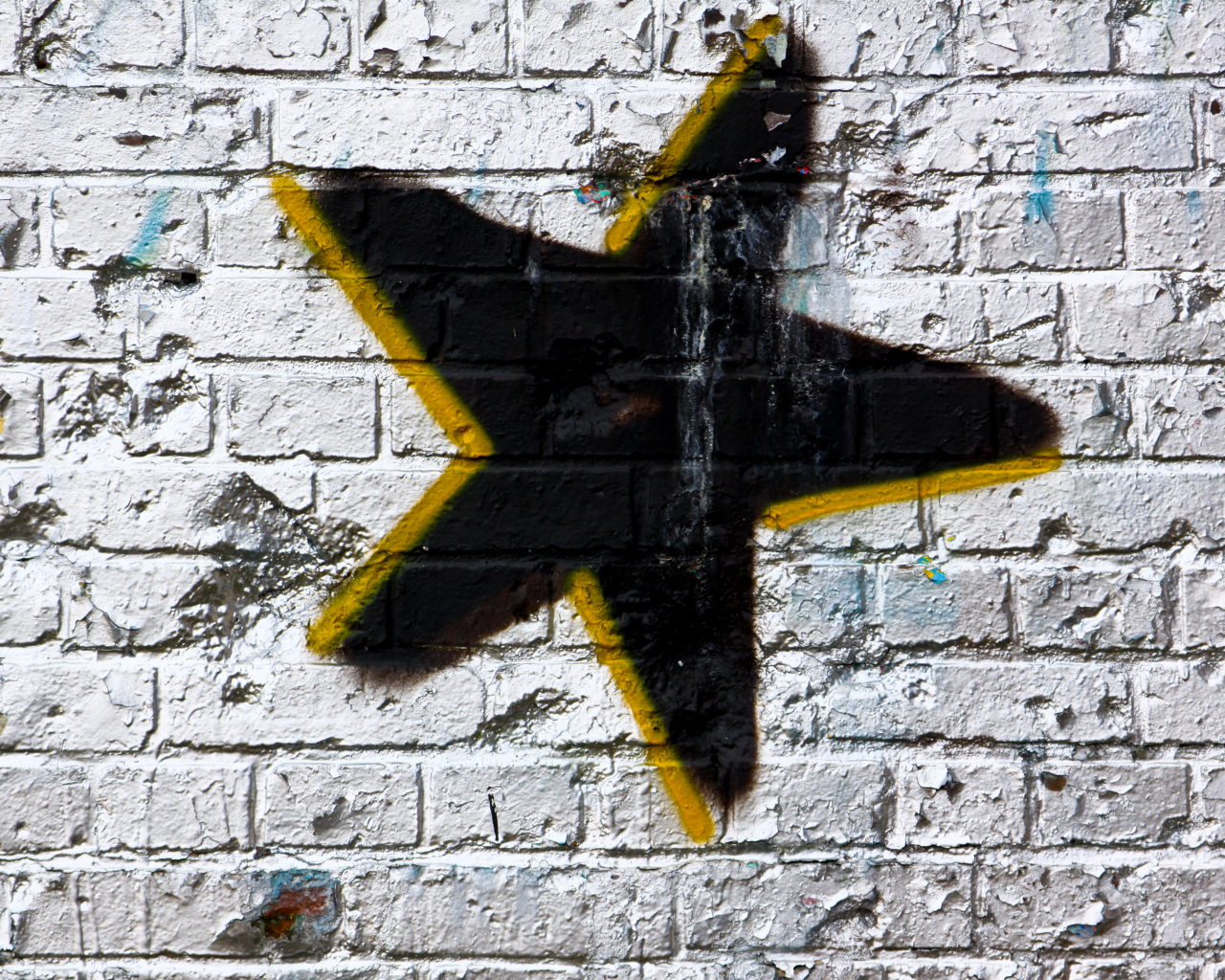 pattern, black, white, wall, spray paint, yellow, star