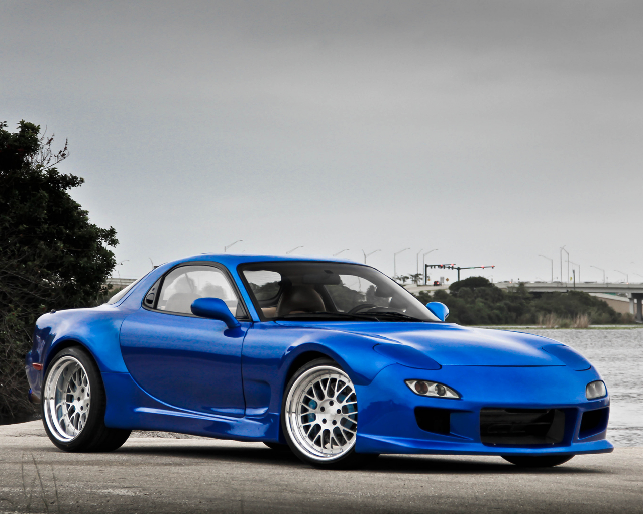 mazda, blue, мазда, вода, тюнинг, tree, rx-7, tuning, water, синий