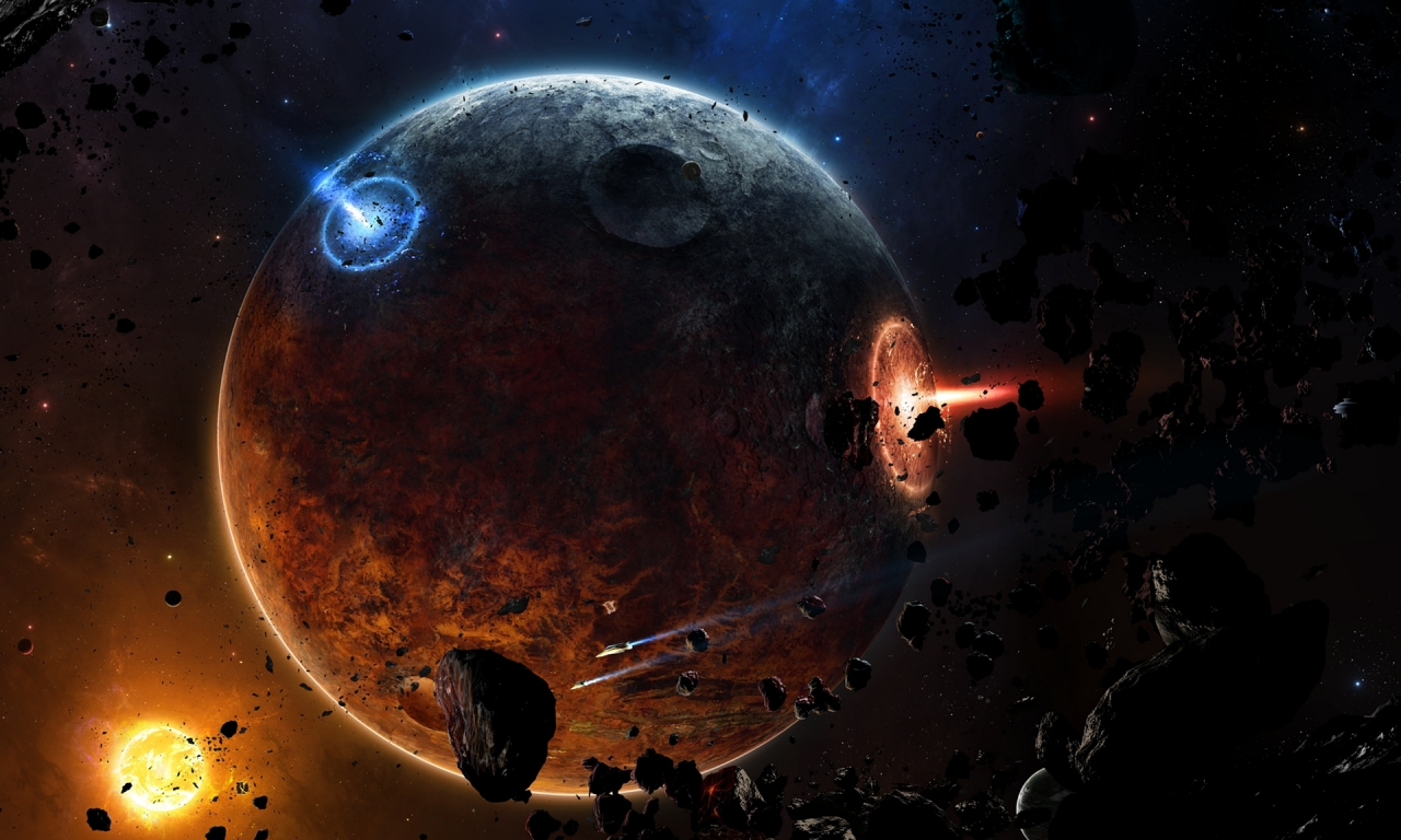 spaceships, sci fi, meteorites, fire, astroides, planet