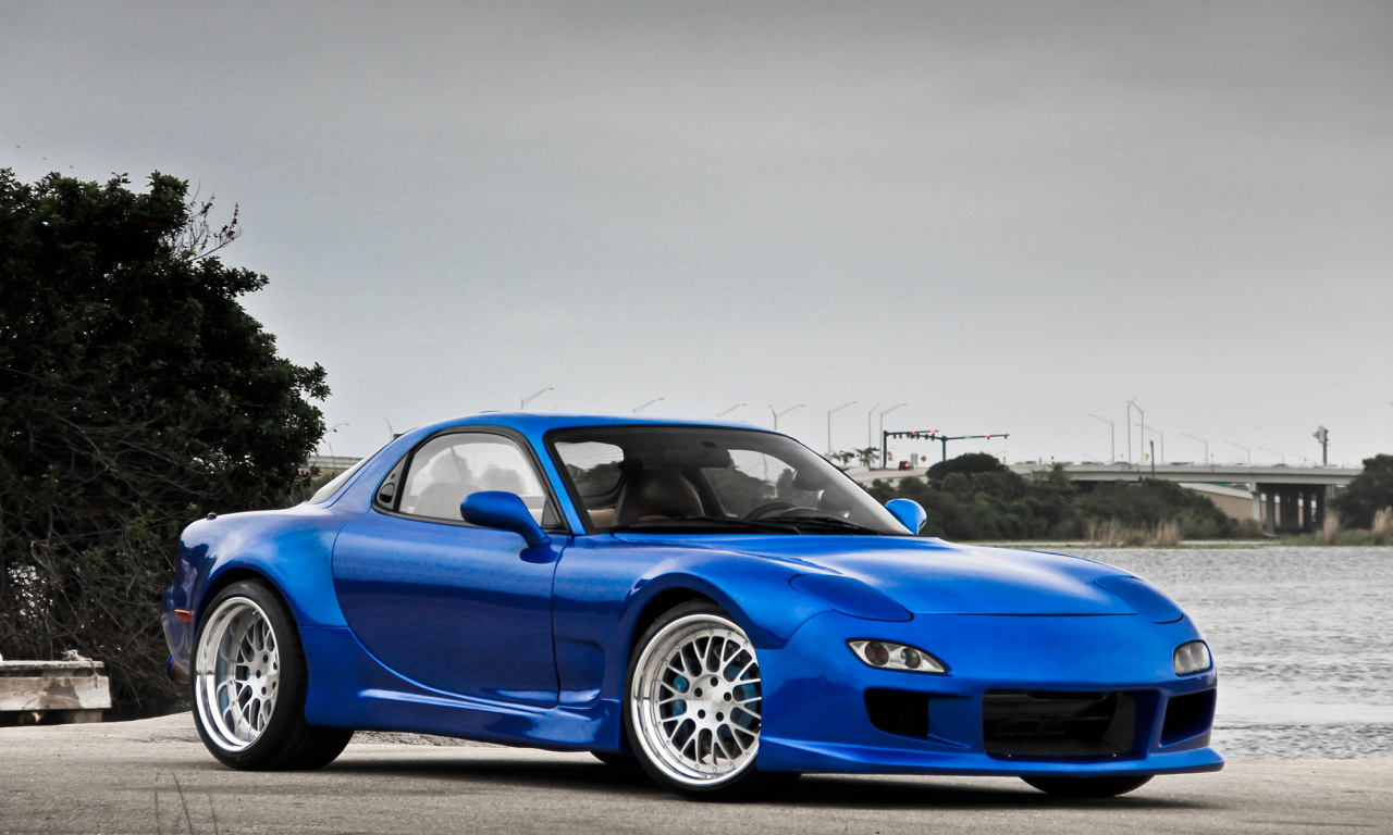 mazda, blue, мазда, вода, тюнинг, tree, rx-7, tuning, water, синий