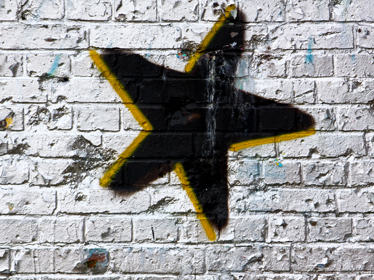 pattern, black, white, wall, spray paint, yellow, star