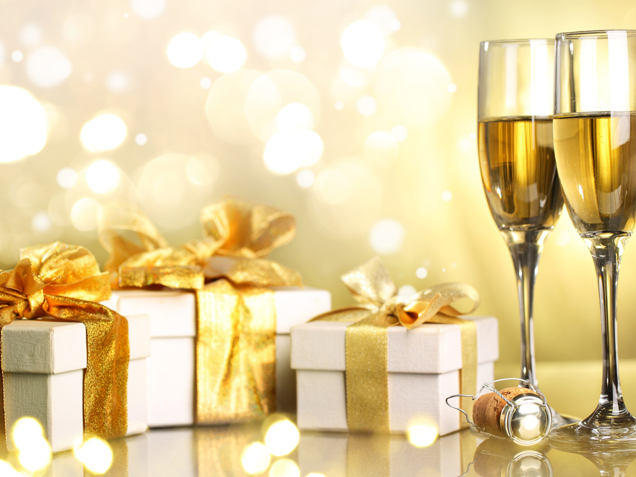 christmas, ribbon, gifts, champagne, boxes, merry christmas, holiday, happy new year