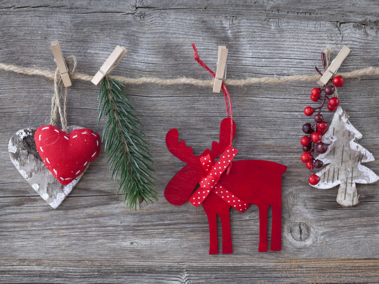 christmas tree, decorations, cherry, toys, merry christmas, new year, reindeer, hearts