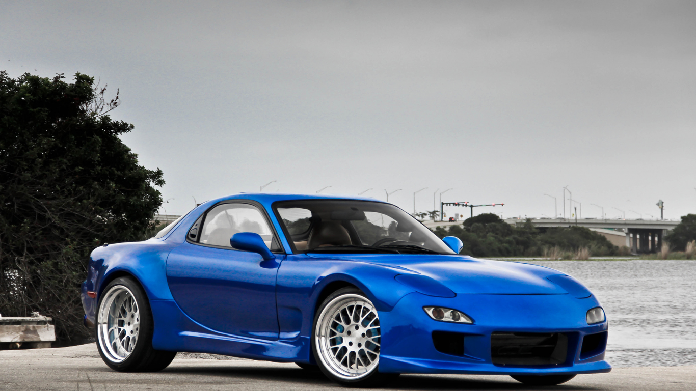 mazda, blue, мазда, вода, тюнинг, tree, rx-7, tuning, water, синий