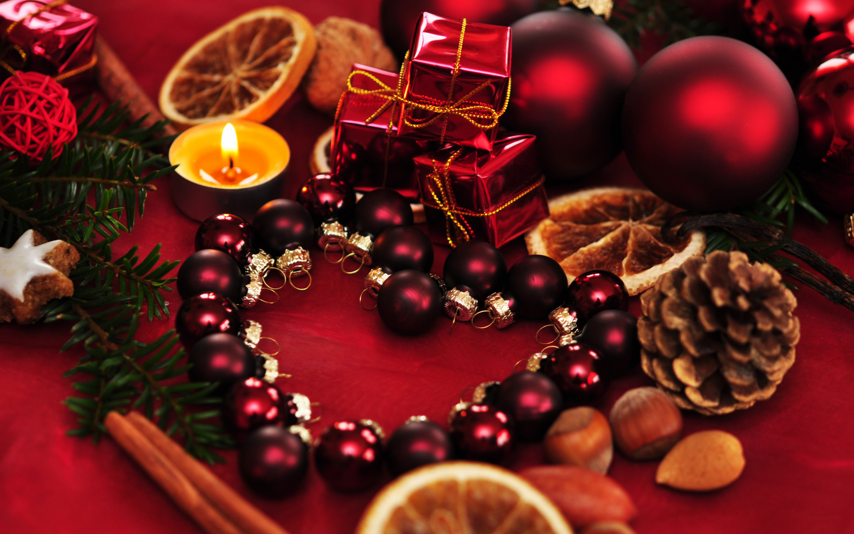ornaments, candle, heart, balls, decoration, new year, рождество, christmas
