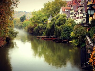 осень, город, t__bingen, германия, deutschland, туман, тюбинген