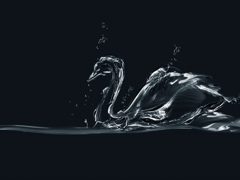 swan , пузыри, лебедь, вода, figure, minimalism, water , bubbles