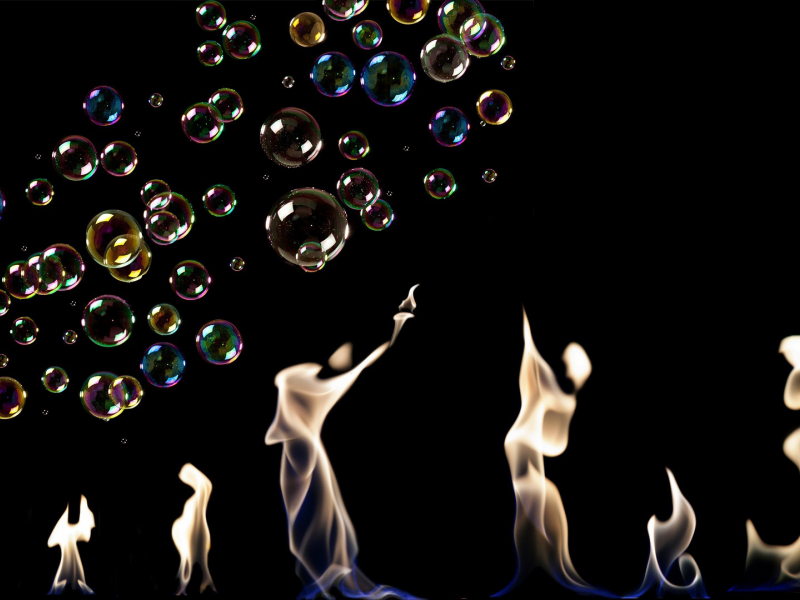 чёрный, пузыри, фон, огонь, языки, мыльные, пламя