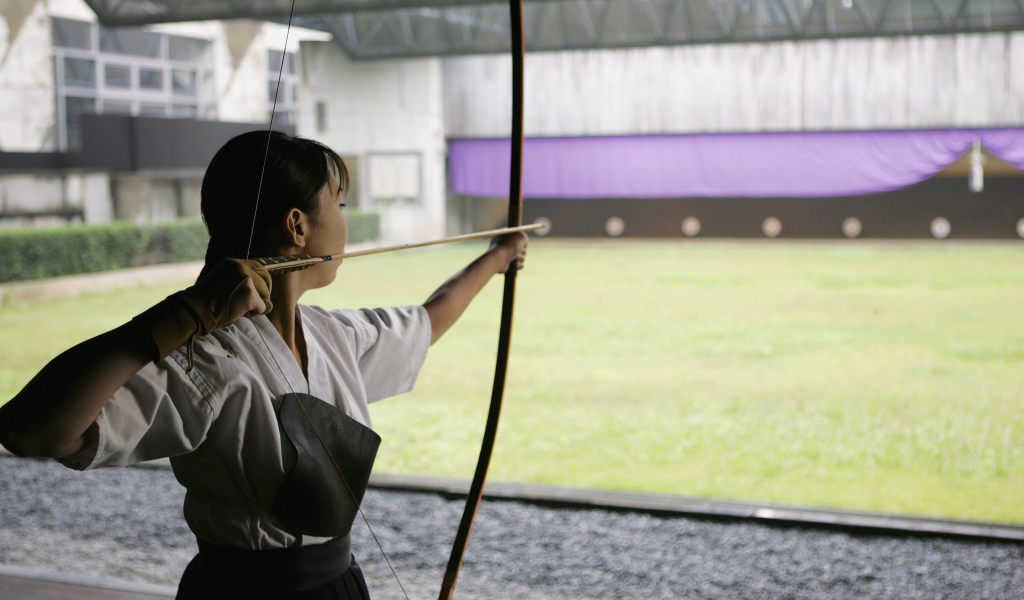 японская, ассиметричный, девушка, лучница, стрела, лук