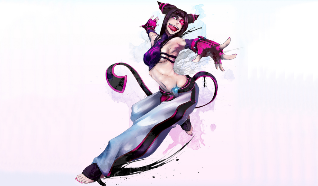 безумный взгляд, девушка, стойка, juri, street fighter