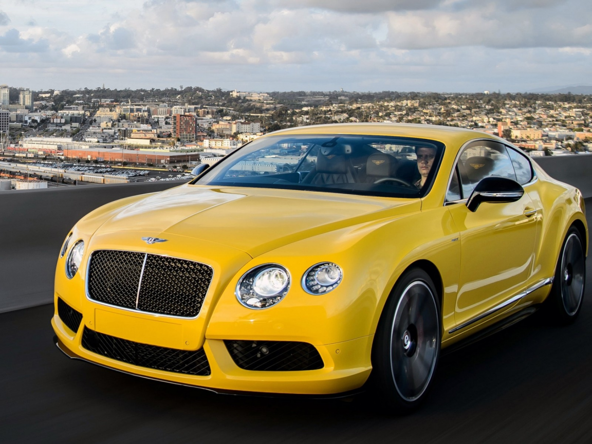Bentley, жёлтый, дорога