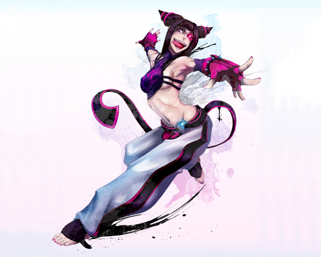 безумный взгляд, девушка, стойка, juri, street fighter