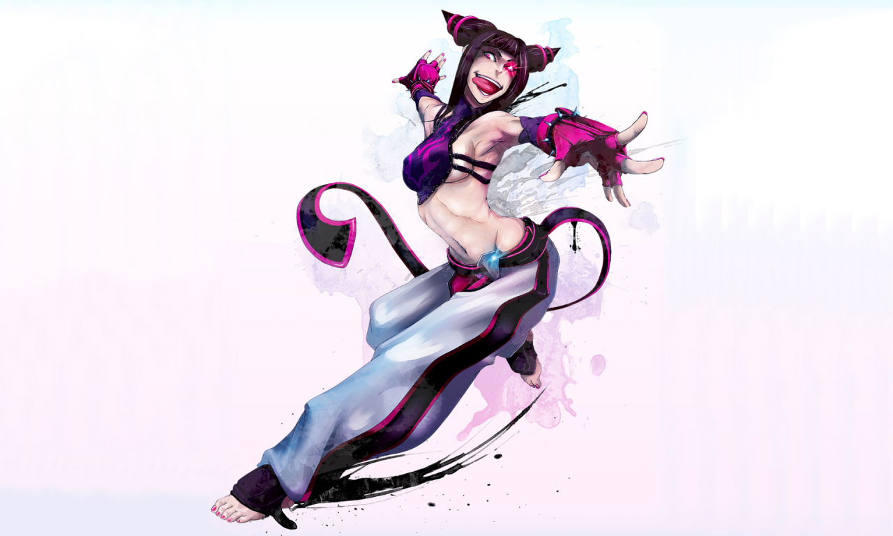 безумный взгляд, девушка, стойка, juri, street fighter