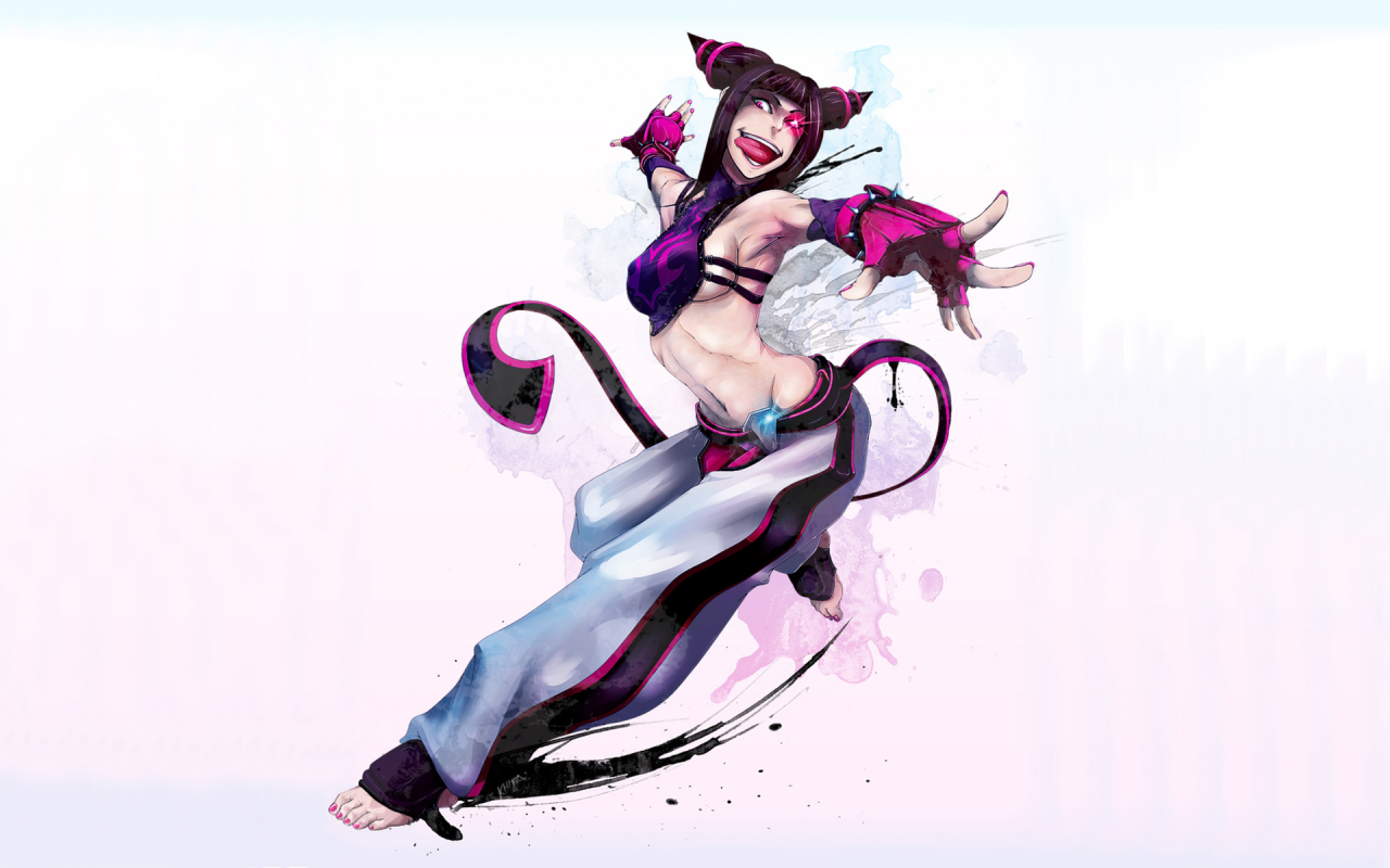 безумный взгляд, девушка, стойка, juri, street fighter