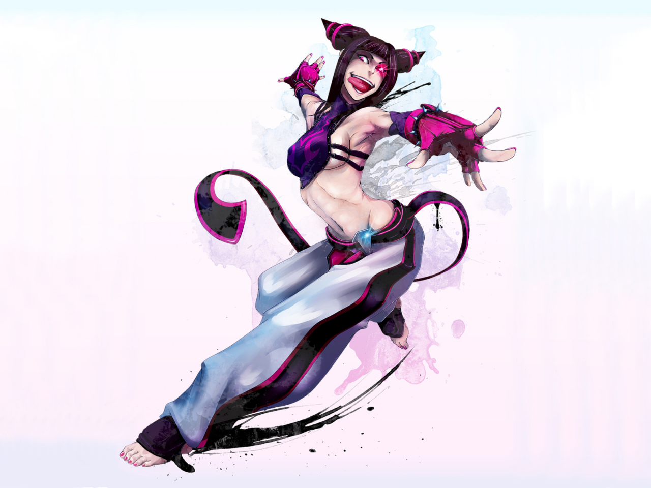 безумный взгляд, девушка, стойка, juri, street fighter