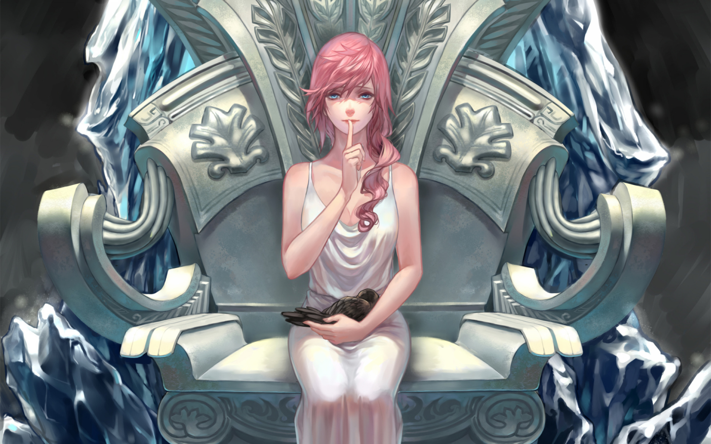 lightning farron, птица, xiii , арт, девушка, трон, final fantasy, жест, 13