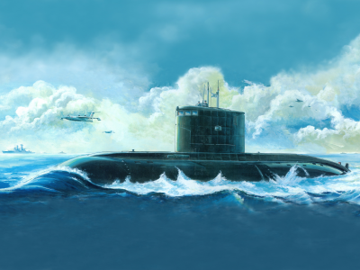 russian kilo class attack submarine, рисунок, арт