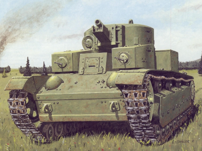 след, рисунок, танк, арт, средний, советский, т-28, поле